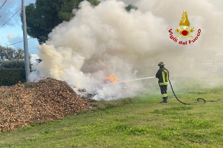 Sterpaglie a fuoco a Civitanova, vigili del fuoco in azione